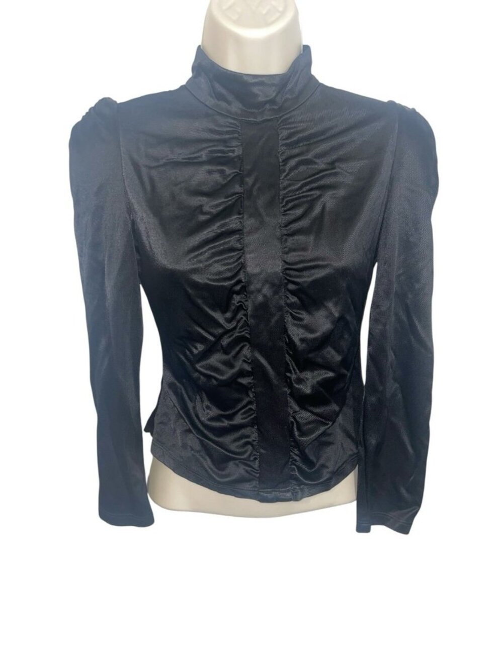 JILL STUART Women's Size Medium Black Ruched Front Long Sleeve Cropped Top Y2K